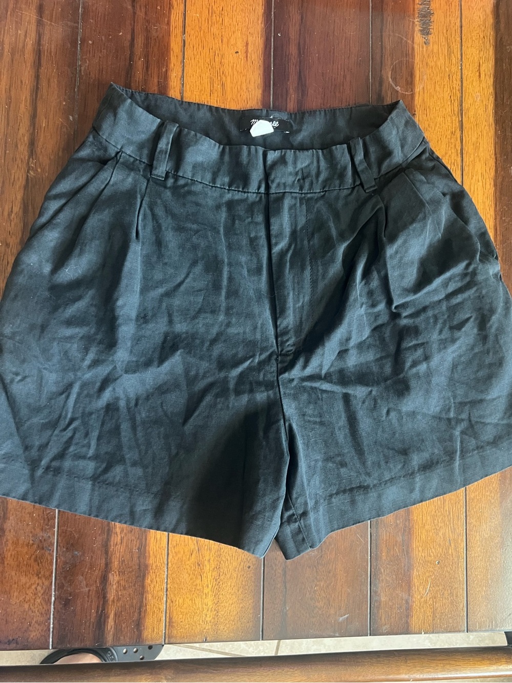 Madewell Black High-Waist Pleated Shorts
